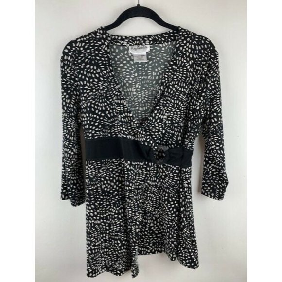 Key Lime Pie Size Small Womens Top Tunic Cross Front 3/4 Sleeves Black W… - Picture 1 of 5